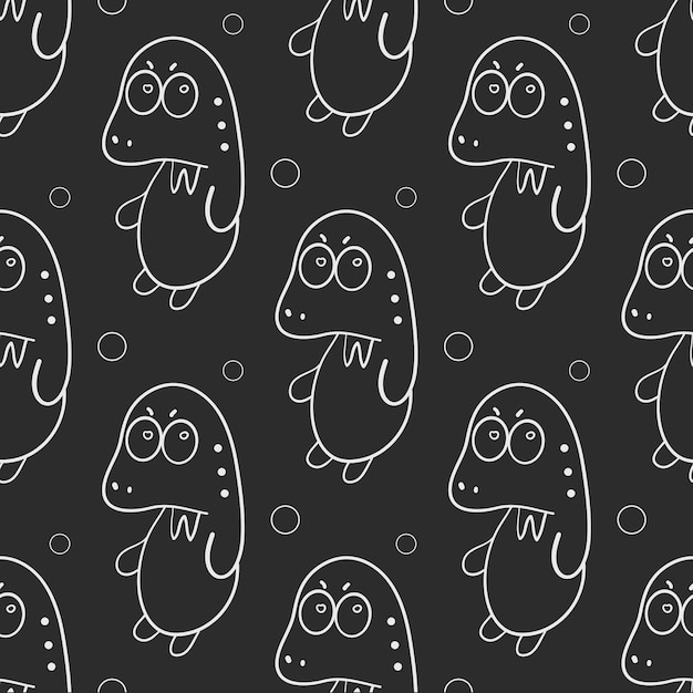 Seamless pattern with cute funny monster Halloween style Vector illustration