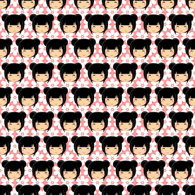 Seamless pattern with cute girl.