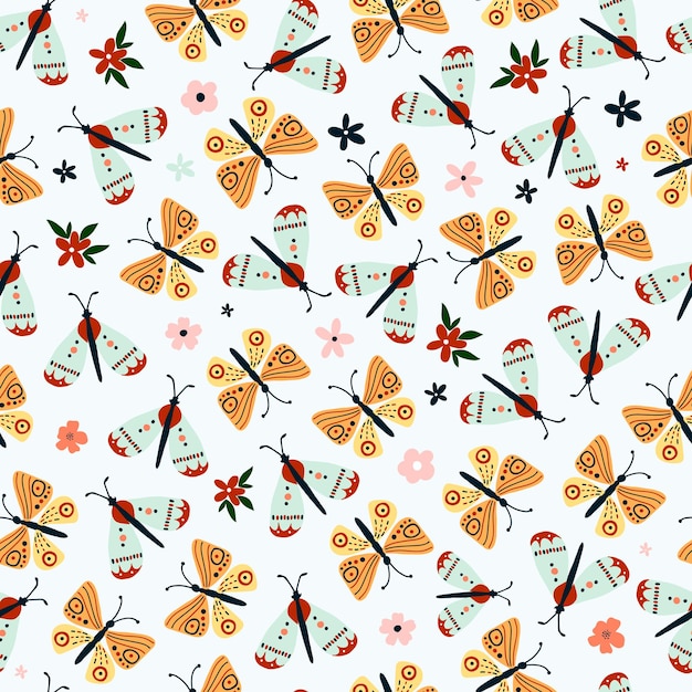 Seamless pattern with cute hand drawn butterflies.