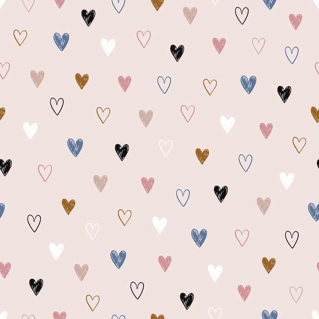 Vector seamless pattern with cute handdrawn hearts