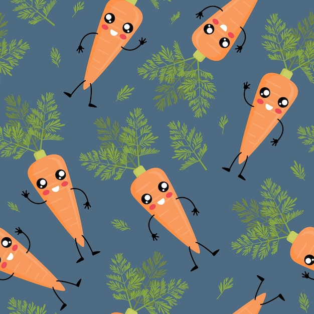 Seamless pattern with cute kawaii carrots Childish funny vector illustration for fabric wallpaper and background