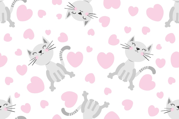 Seamless pattern with cute Kittens and hearts Creative childish pink texture Great for fabric textile Vector Illustration