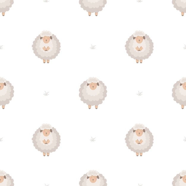 Seamless pattern with cute lamb.