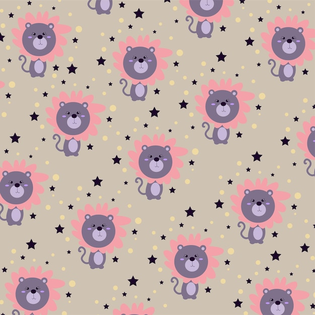 Seamless pattern with cute lion animal perfect for wrapping paper