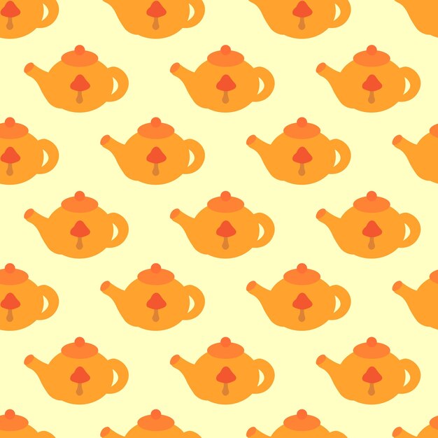 Vector seamless pattern with cute orange teapot cozy fall wallpaper vector flat illustration autumn concept