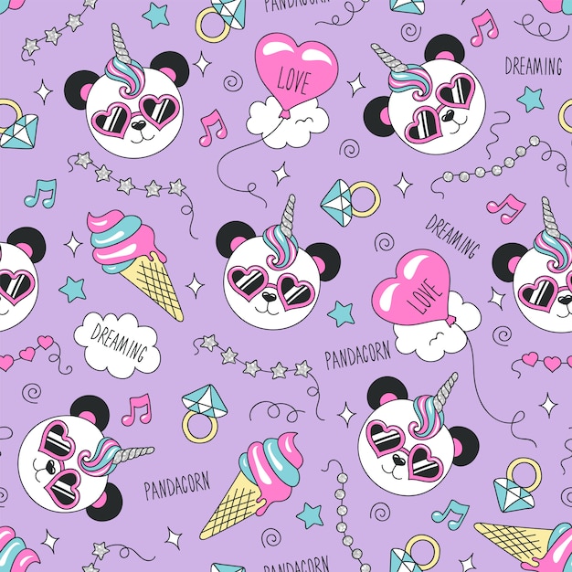 Seamless pattern with cute panda