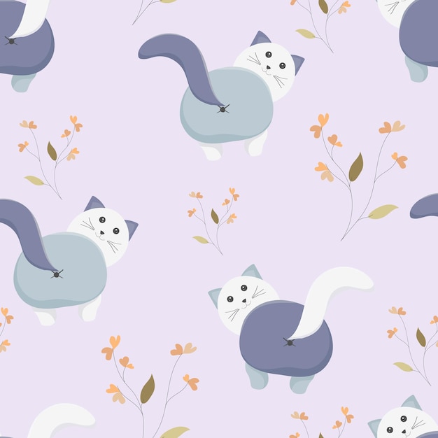 seamless pattern with cute pastel cat background