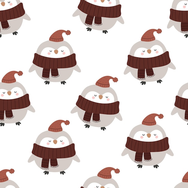 Seamless pattern with cute penguins