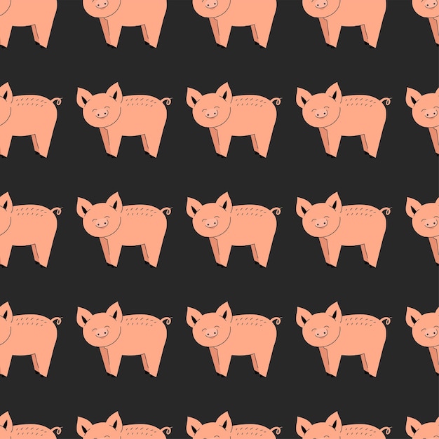 Vector seamless pattern with cute pigs. background with farm animals. wallpaper, packaging. flat vector illustration