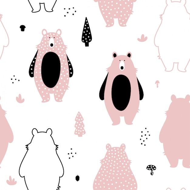 Seamless pattern with cute pink bears.