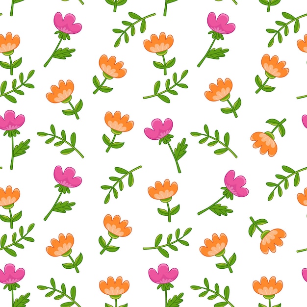 Seamless pattern with cute pink and orange tulip flowers on a white background Vector illustration