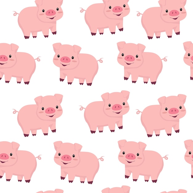 Seamless pattern with cute pink pigs