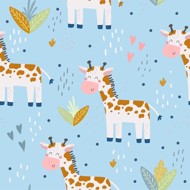 Seamless pattern with cute print with giraffe