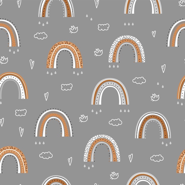 Seamless pattern with a cute rainbow.