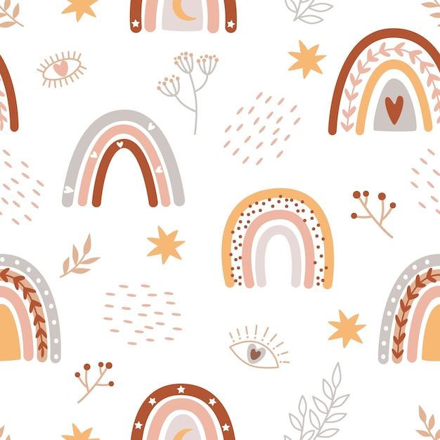 Seamless pattern with cute rainbows Childish print for nursery in a Scandinavian style