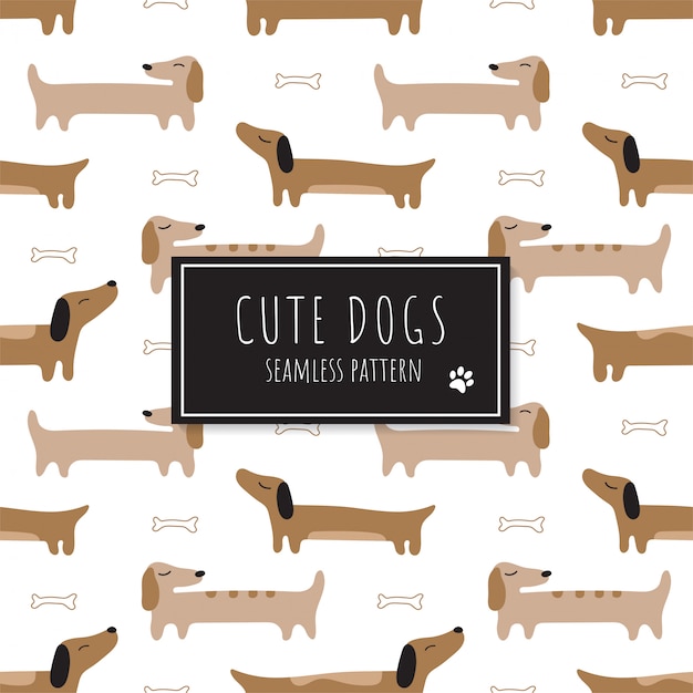 Seamless pattern with cute red dachshunds.