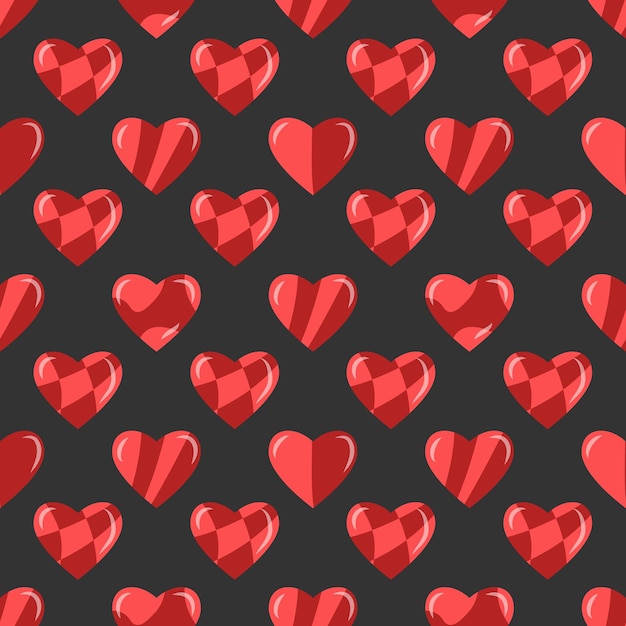 Seamless pattern with cute red hearts St Valentine's Day Vector illustration