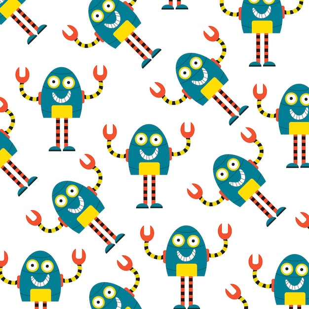 Seamless pattern with cute robot variations perfect for wrapping paper