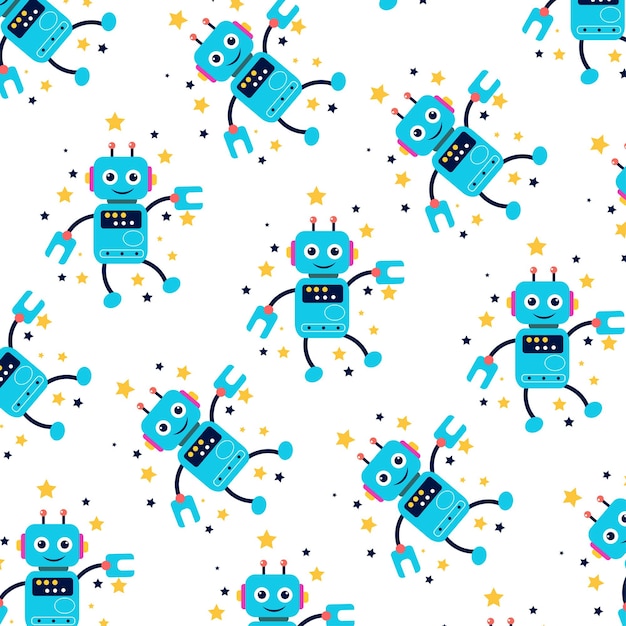 Seamless pattern with cute robots Perfect for kids clothes design