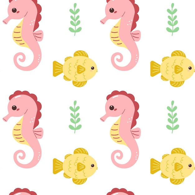 Seamless pattern with cute seahorses underwater world fabric sample wrapping paper vector