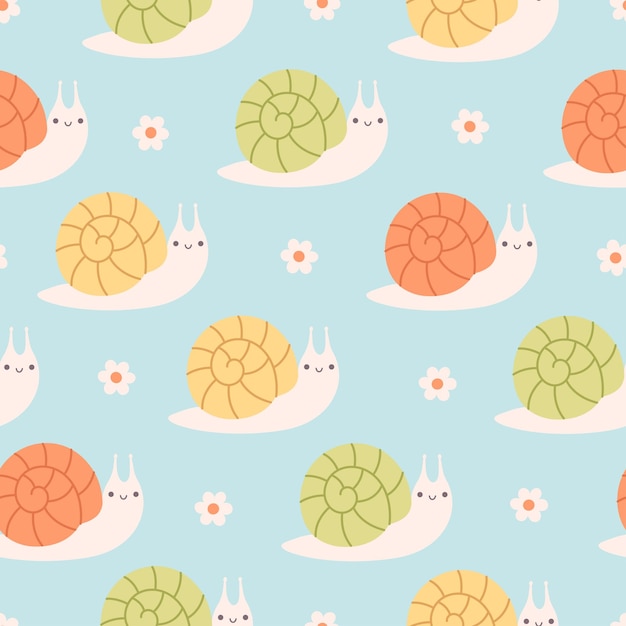 Seamless pattern with cute snails Spring seamless pattern