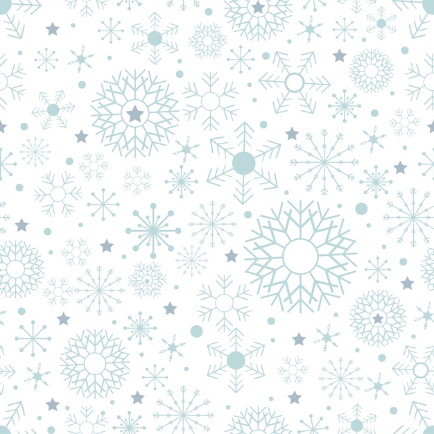 Seamless pattern with Cute snowflakes in different sizes