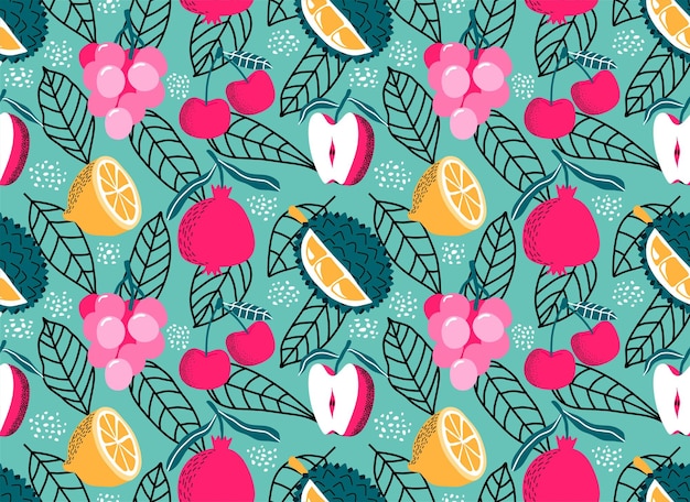 seamless pattern with Cute summer fruit background