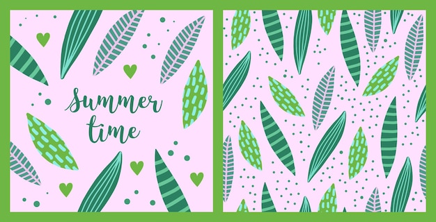 seamless pattern with cute summer leaves