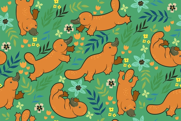 Seamless pattern with cute swimming platypuses Vector graphics