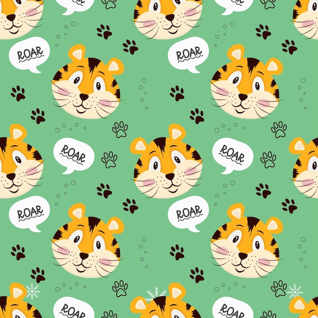 Seamless pattern with a cute tiger a tiger cub's muzzle a symbol of the new year 2022