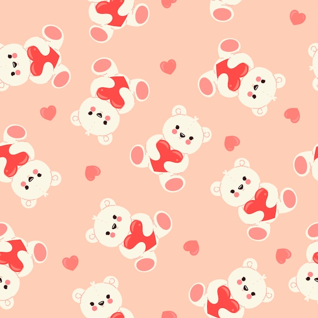 Vector seamless pattern with cute toy bears holding hearts