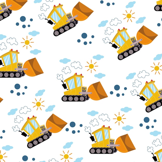 Seamless pattern with cute tractor Perfect for kids clothes design and wallpaper