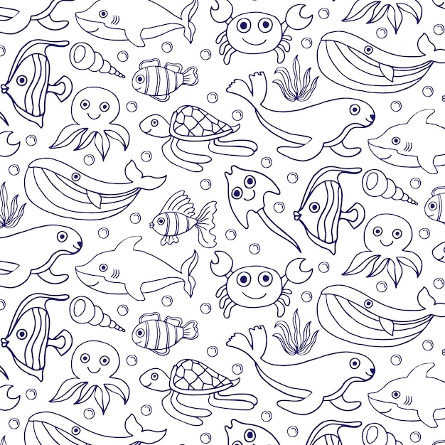 Seamless pattern with cute undersea inhabitants Creative childish background