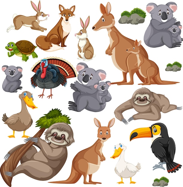 Seamless pattern with cute wild animals cartoon character