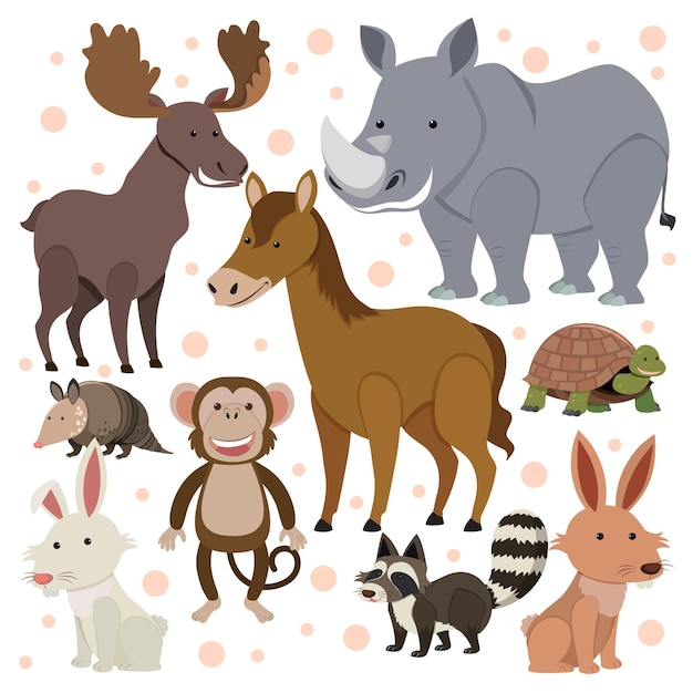 Seamless pattern with cute wild animals on white background