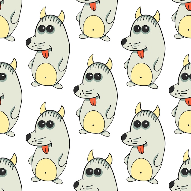 Seamless pattern with cute wolves Wolf Cute funny monster Halloween style Vector illustration