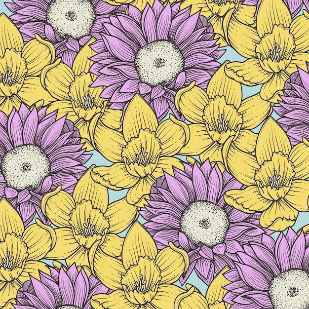 Seamless pattern with daffodils Vector illustration