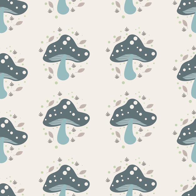 Seamless pattern with dark green mushroom vector illustration in cartoon style