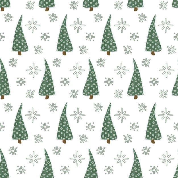 Seamless pattern with decorated christmas trees and snowflakes vector illustration