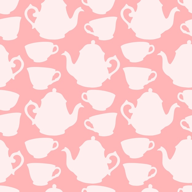 Seamless pattern with decorative cups and teapots