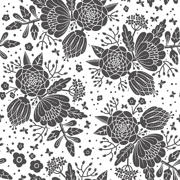 Seamless pattern with decorative flowers.