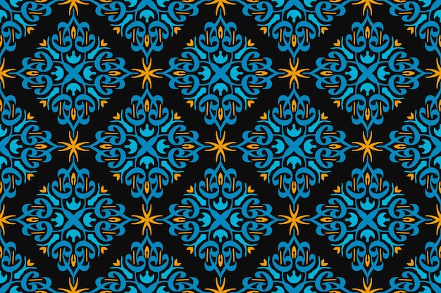 Seamless pattern with decorative ornament in blue and yellow colors