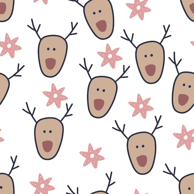 Seamless pattern with deer in hand drawing style