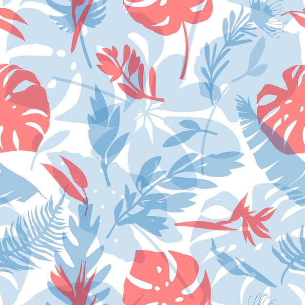 Seamless pattern with delicate tropical flowers and leaves Trendy seamless textures for fabrics