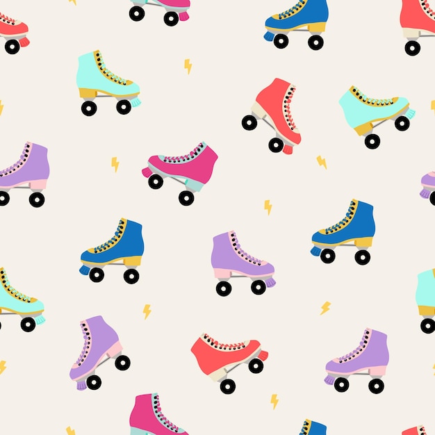 Seamless pattern with different color roller skates