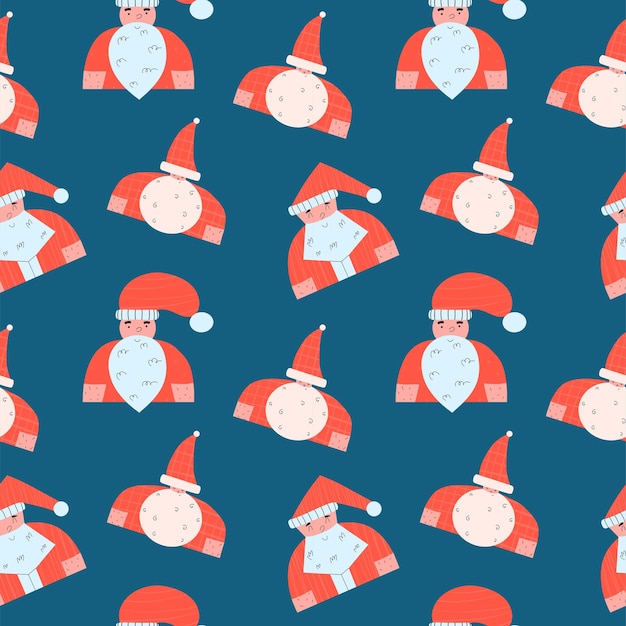 Seamless pattern with different santa claus in flat style Vector christmas illustration