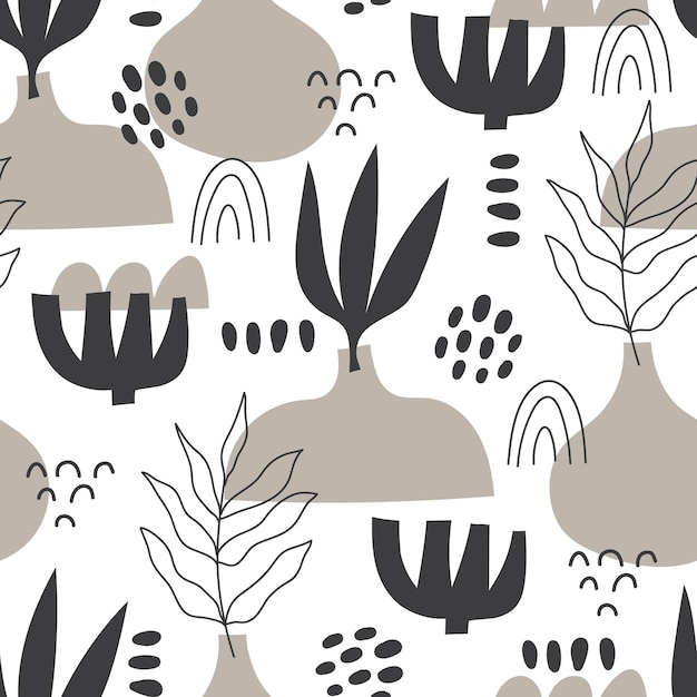 seamless pattern with different shapes leaves Abstract elements