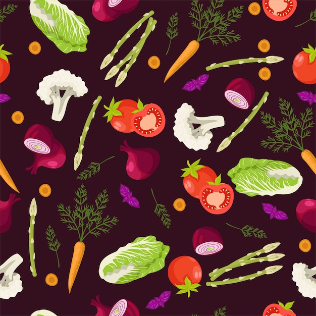 Seamless pattern with different vegetables.  graphics.