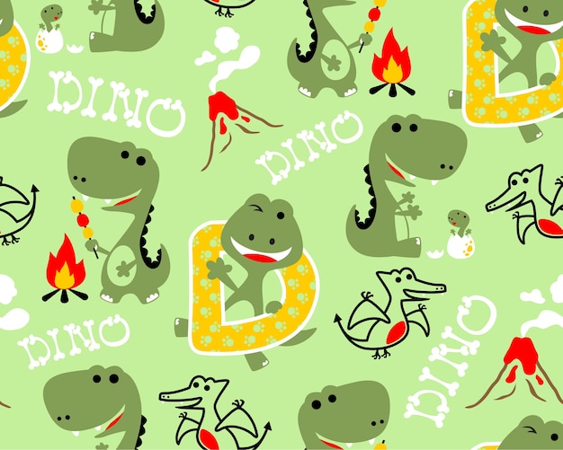 Seamless pattern with dinosaurs vector cartoon