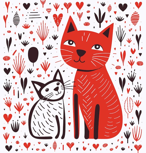 seamless pattern with dog and cat vector light black and red linear patterns and shapes